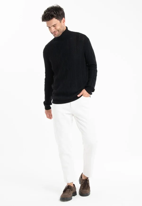 Gabi 3 4-ply Twisted Turtleneck Sweater in Black Cashmere