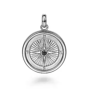 Gabriel & Co. Compass Pendant with Black Spinel Stone in Sterling Silver