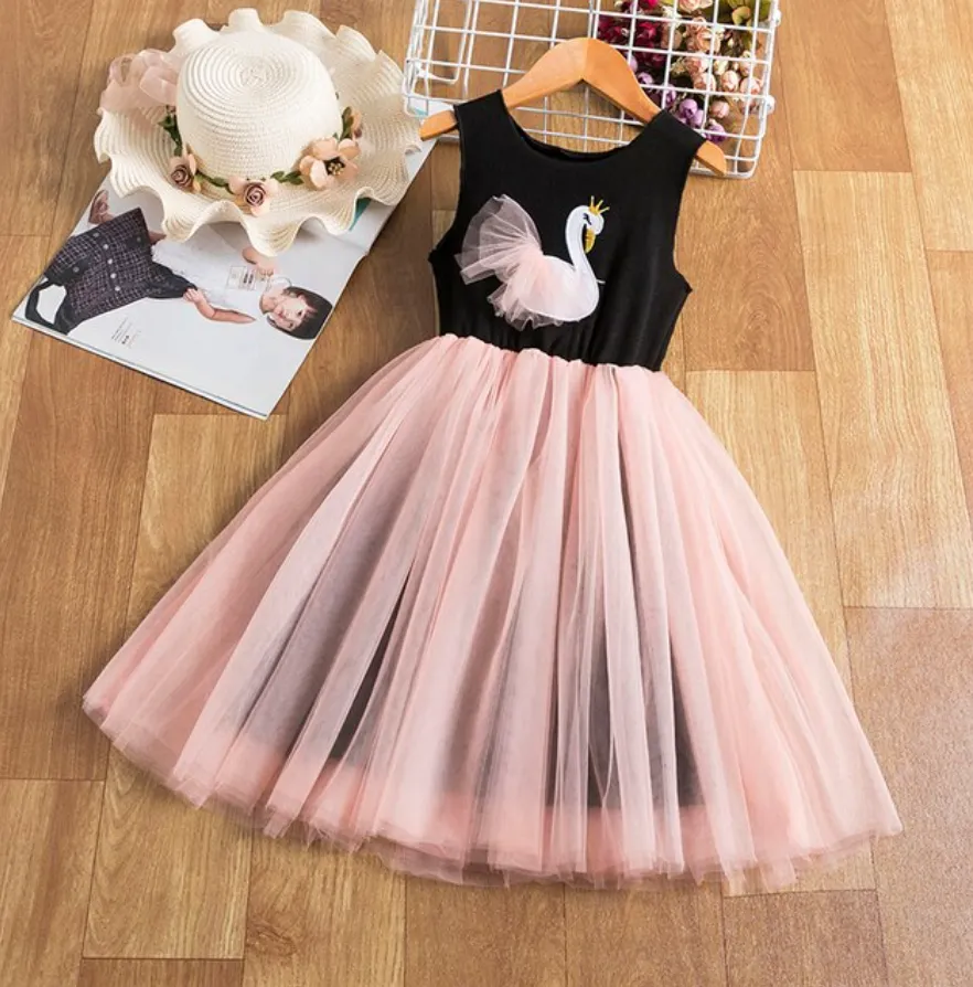 Girls Swan Tulle Skirt Dress