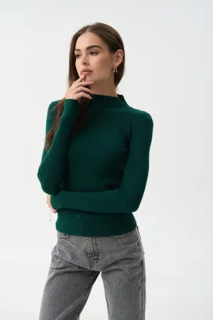 Green Rib Knit Turtleneck Sweater