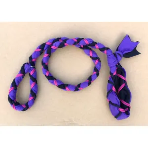 Hand Braided Dog Tug Leash with Slip Collar, Fleece and Paracord for Walking, Agility or Flyball Purple over Black with Fuchsia