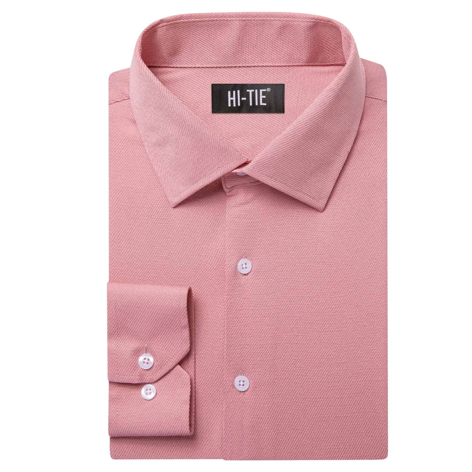 Hi-Tie Pure Pink Solid Business Men's Long Sleeve Dress Shirt