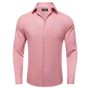 Hi-Tie Pure Pink Solid Business Men's Long Sleeve Dress Shirt