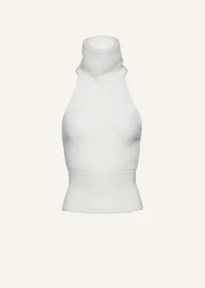 High-neck halter top in white