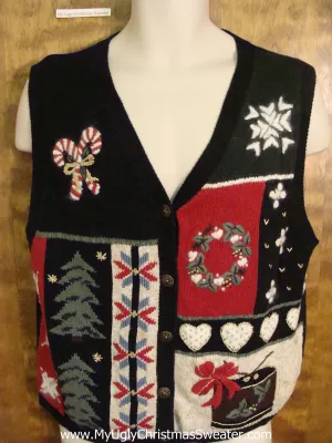 Holiday Sweater Vest with Candycanes Hearts and Trees