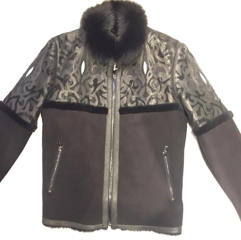 Hoss Couture Men's Jet Black Fox Stingray Mouton Shearling Jacket