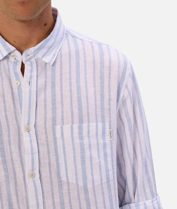 Industrie - The Francesco Linen Shirt - Stripe - Off White and Light Blue