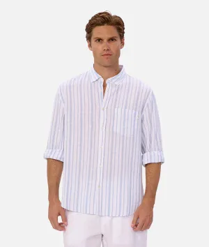 Industrie - The Francesco Linen Shirt - Stripe - Off White and Light Blue