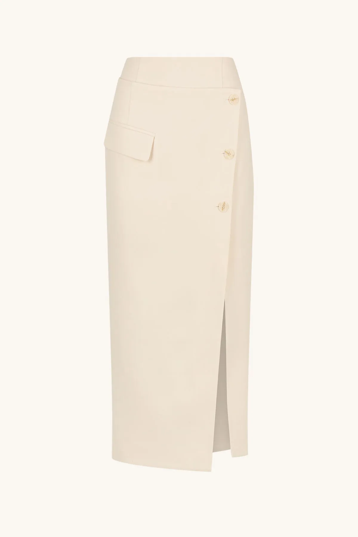 IRENA ASYMMETRICAL SIDE SPLIT MIDI SKIRT - RICE