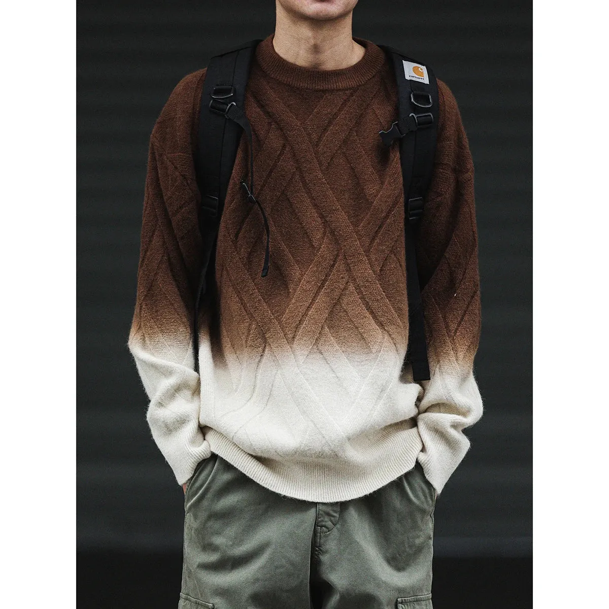 Japanese Streetwear Gradient Knitwear Sweater Crew Neck Pullover