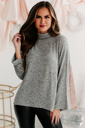 Just Saying Wide Sleeve Turtleneck Top (Heather Gray)