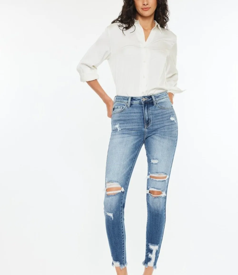 Kancan High Rise Frayed Ankle Skinny Jeans