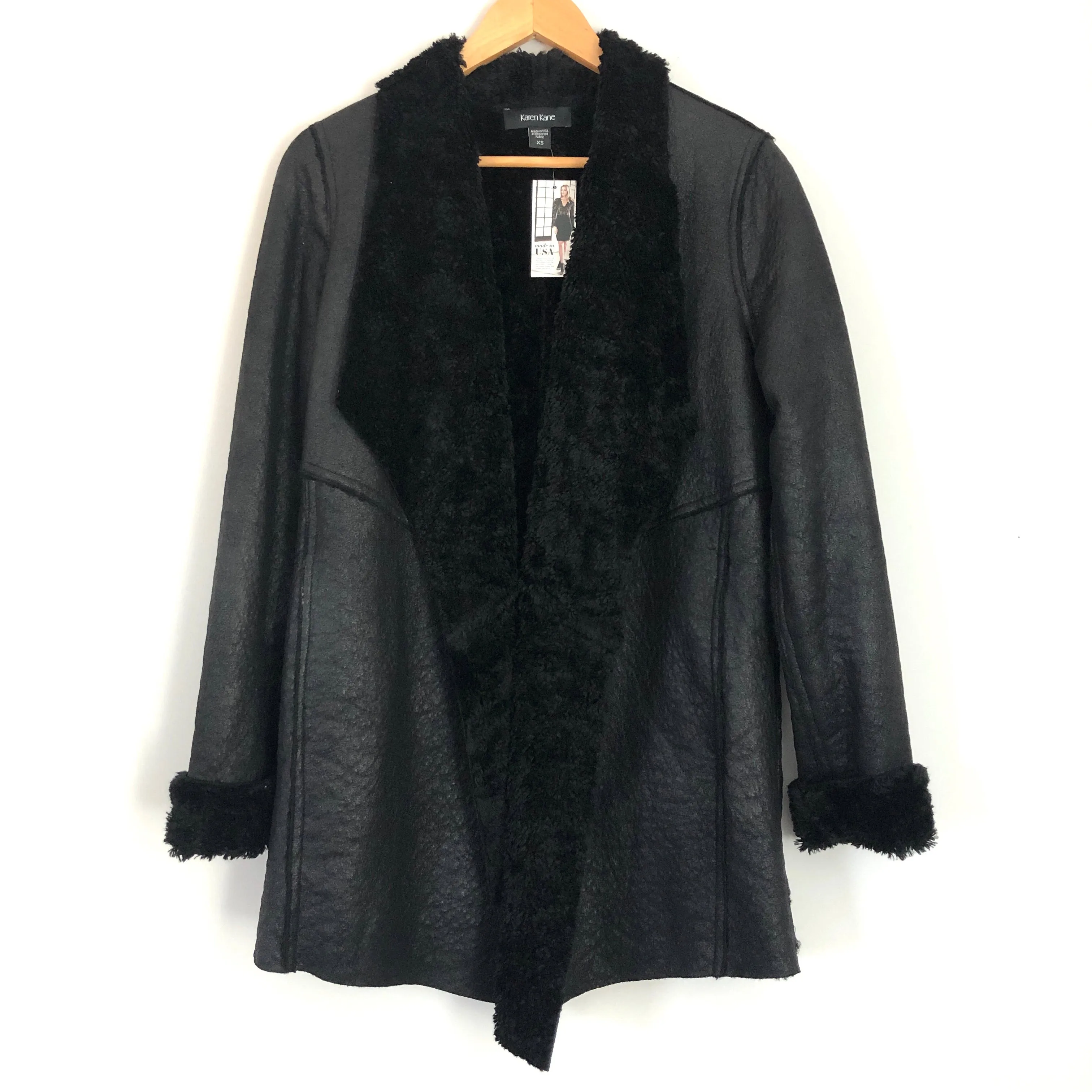 Karen Kane Black Shearling Coat NWT- Size XS