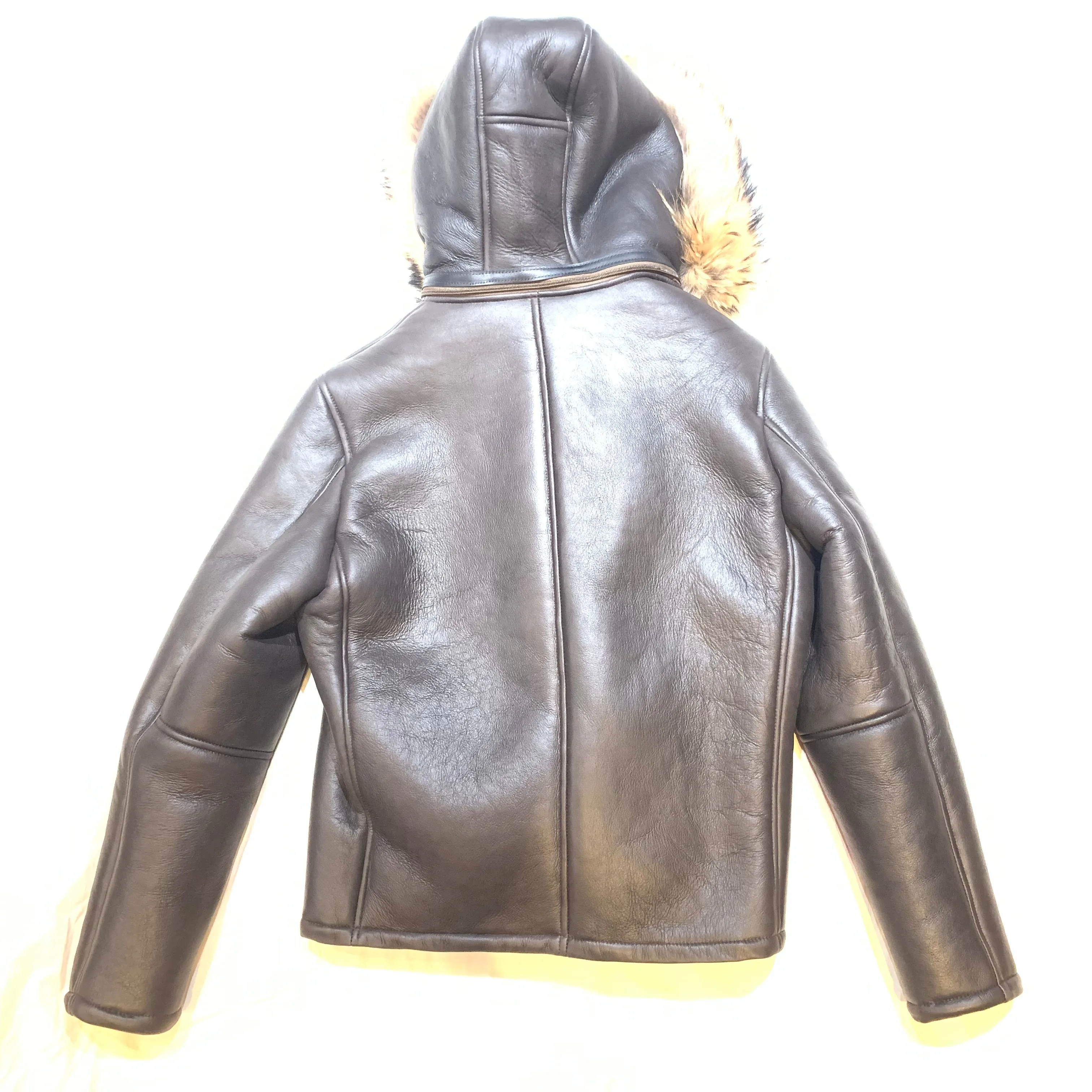 Kashani Brown Double Breast Hooded Fox Shearling Jacket