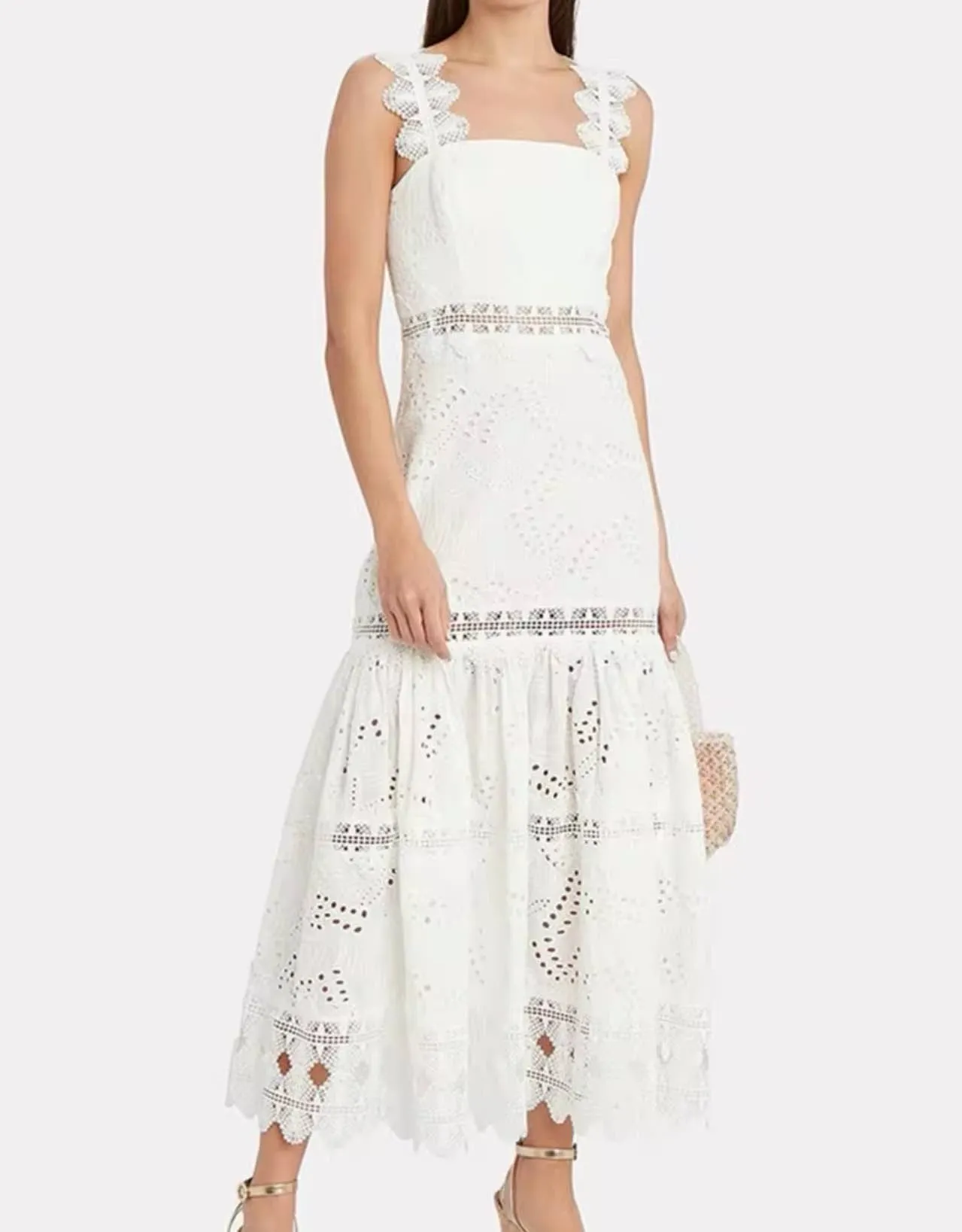 Lace Embroidered Strap Summer Dress