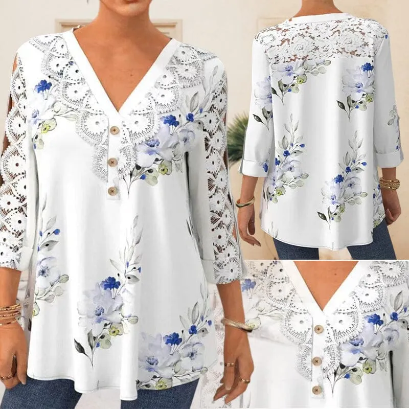 Lace Trim Three-quarter Sleeve Shirt