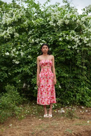 Le Blush Fleur Midi Smocked Skirt