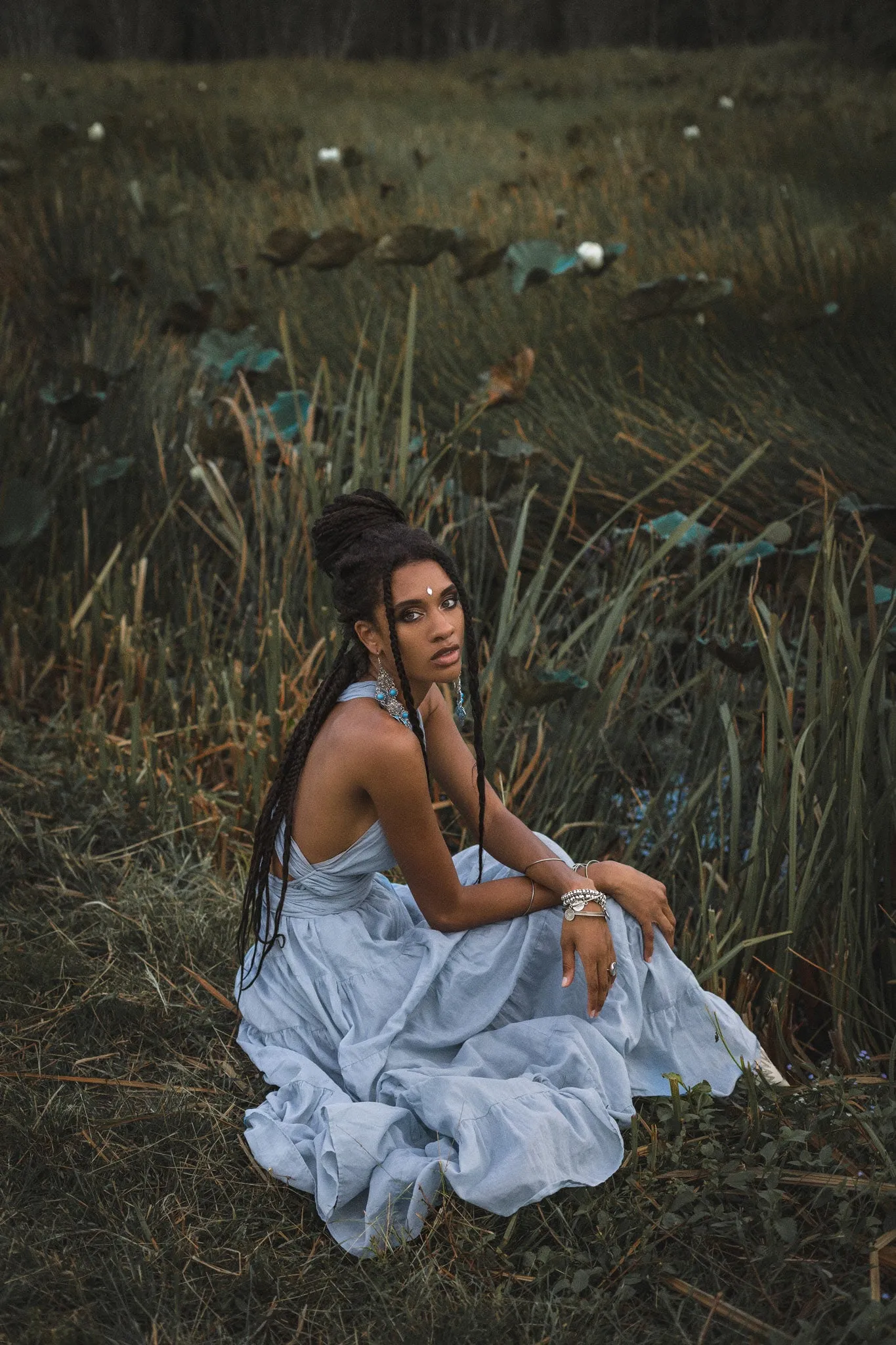 Light Blue Bohemian Adjustable Dress • Boho Evening Open Back Belly Dress