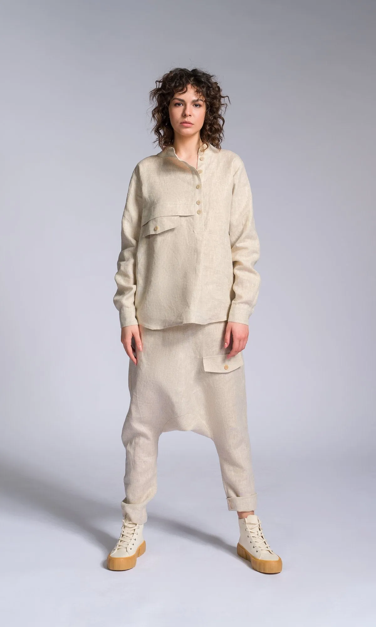 Linen Shirt with Decorative Flap Pocket