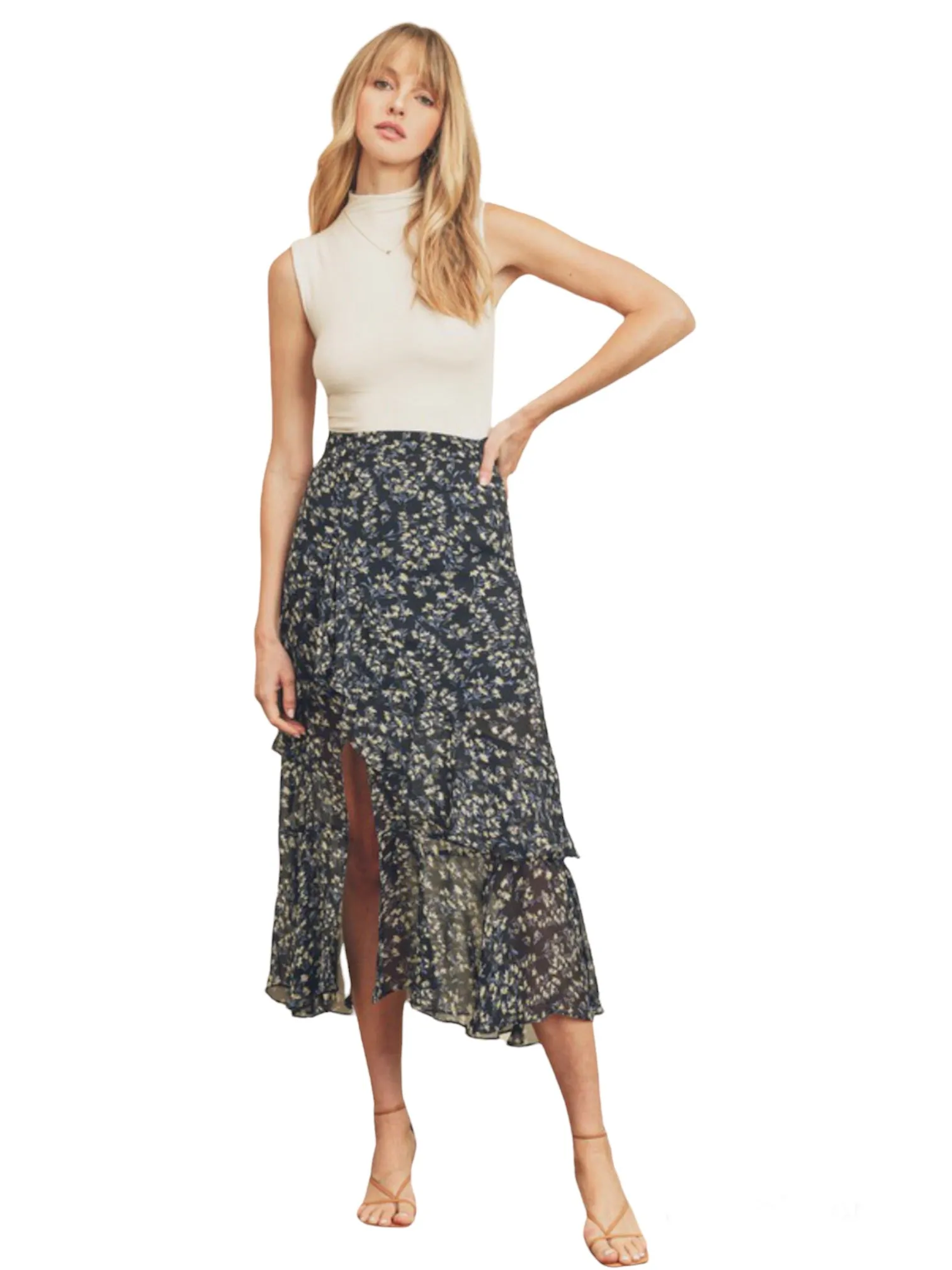 Love In A Mist Floral Print Midi Skirt