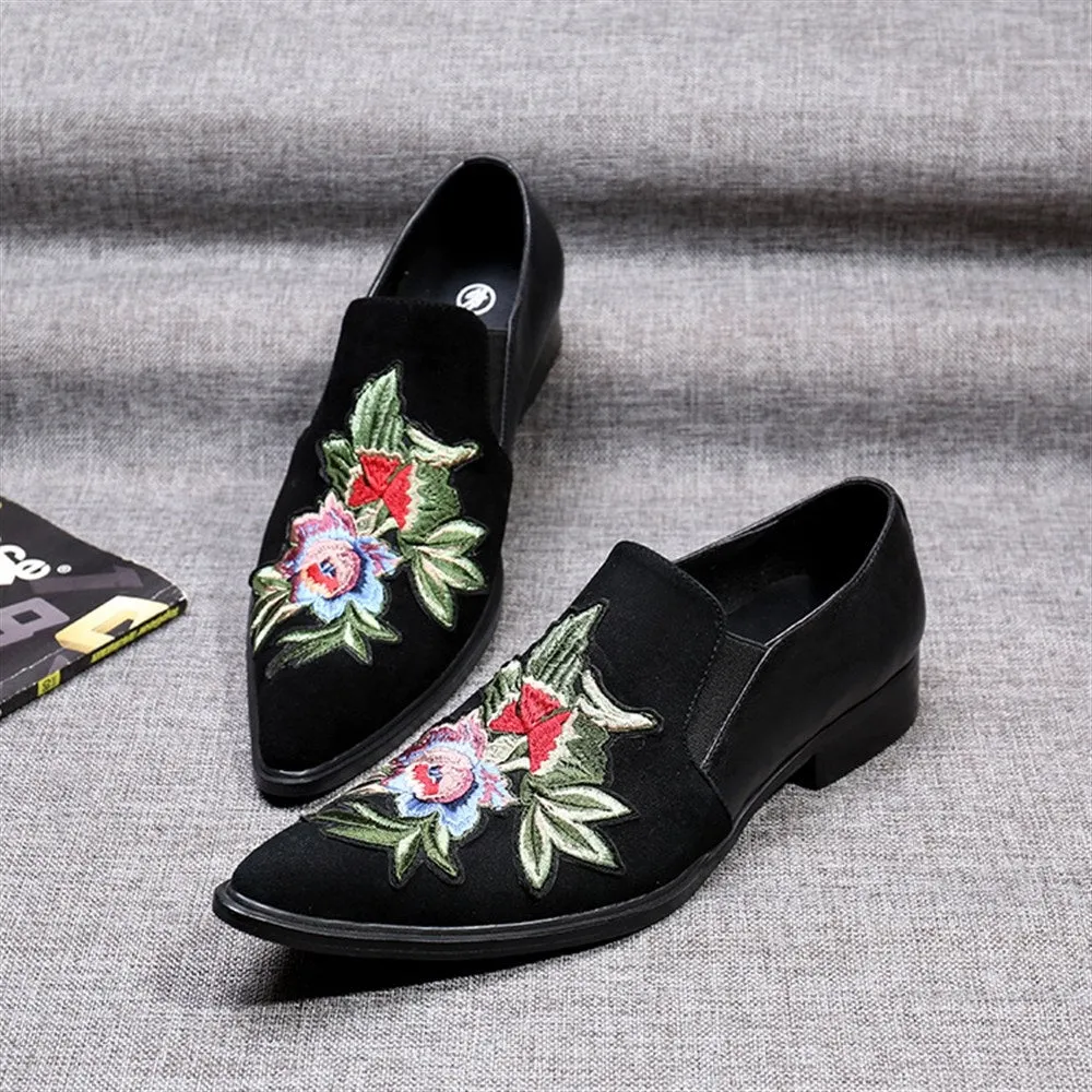 Low Top Slip On Pointed Printed Men Oxford Shoes