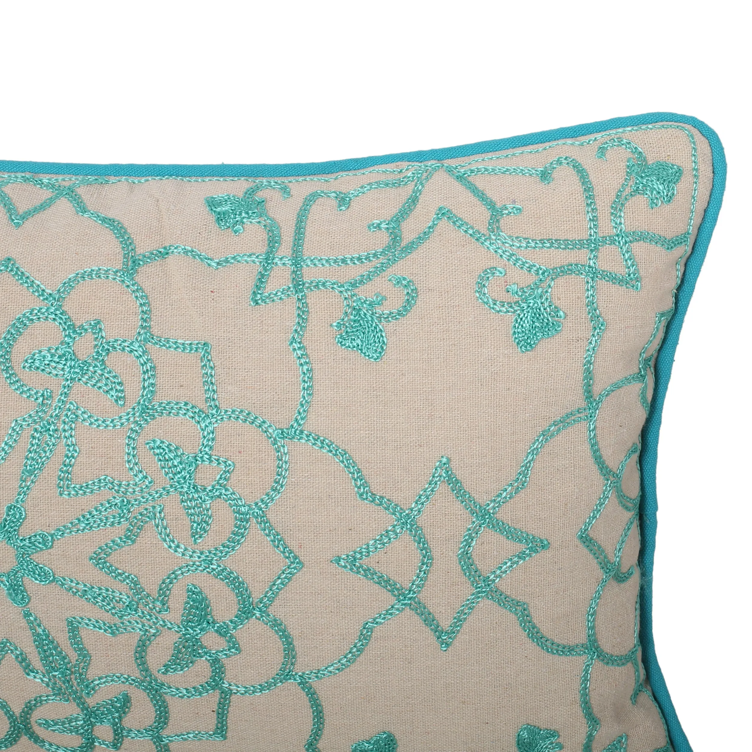 Maggie Fabric Pillow Cover, Teal and Natural