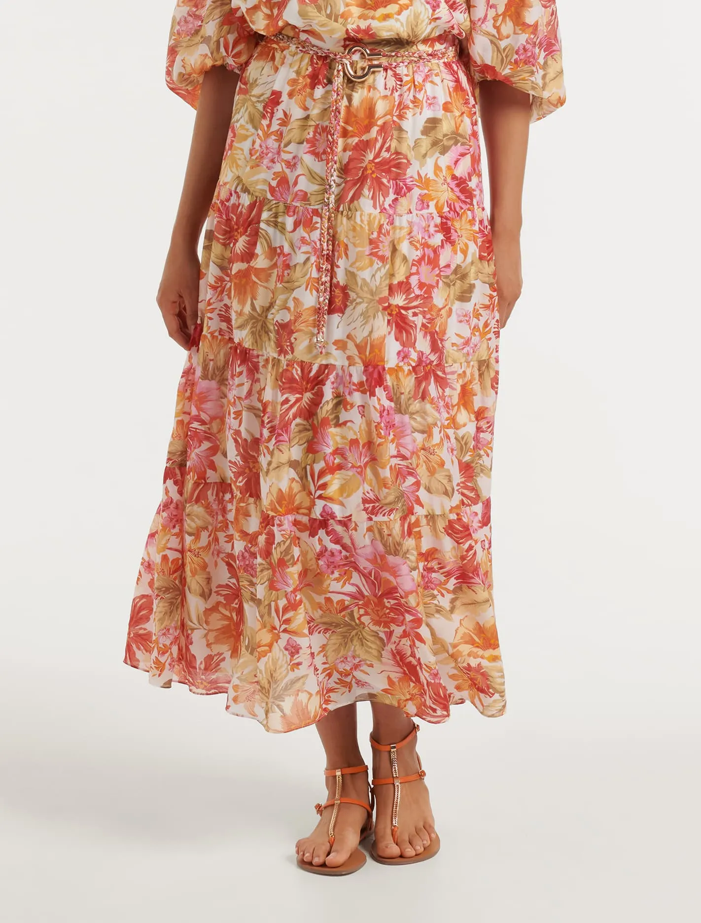 Maia Tiered Belted Midi Skirt