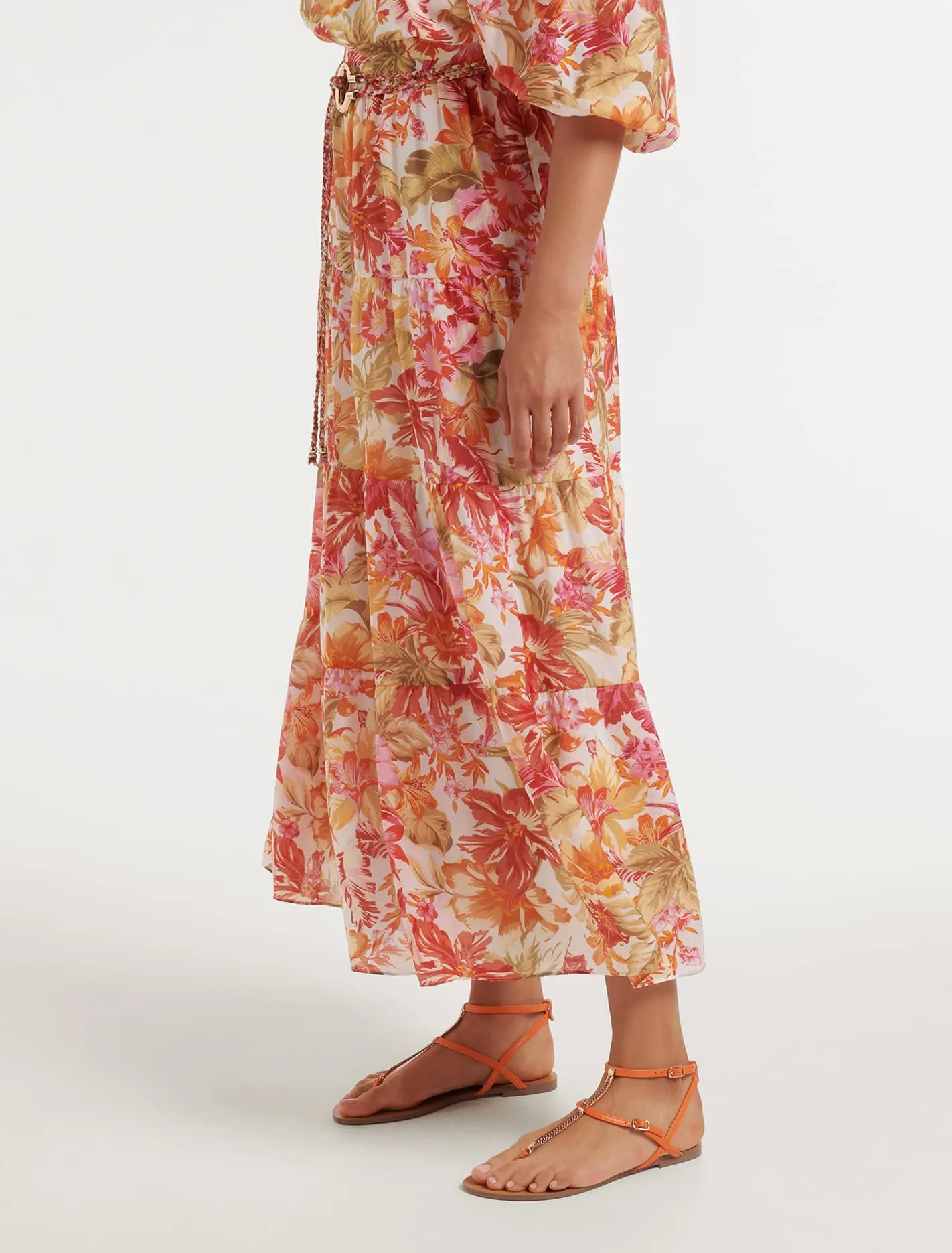 Maia Tiered Belted Midi Skirt