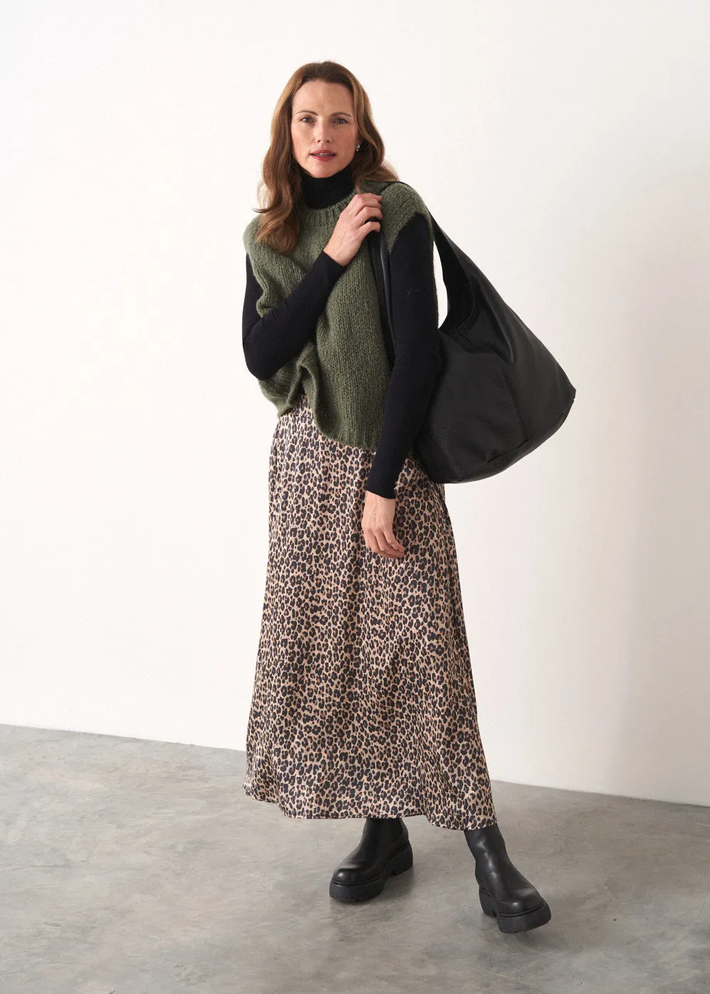 MARTHA LEOPARD PRINT SATIN SKIRT