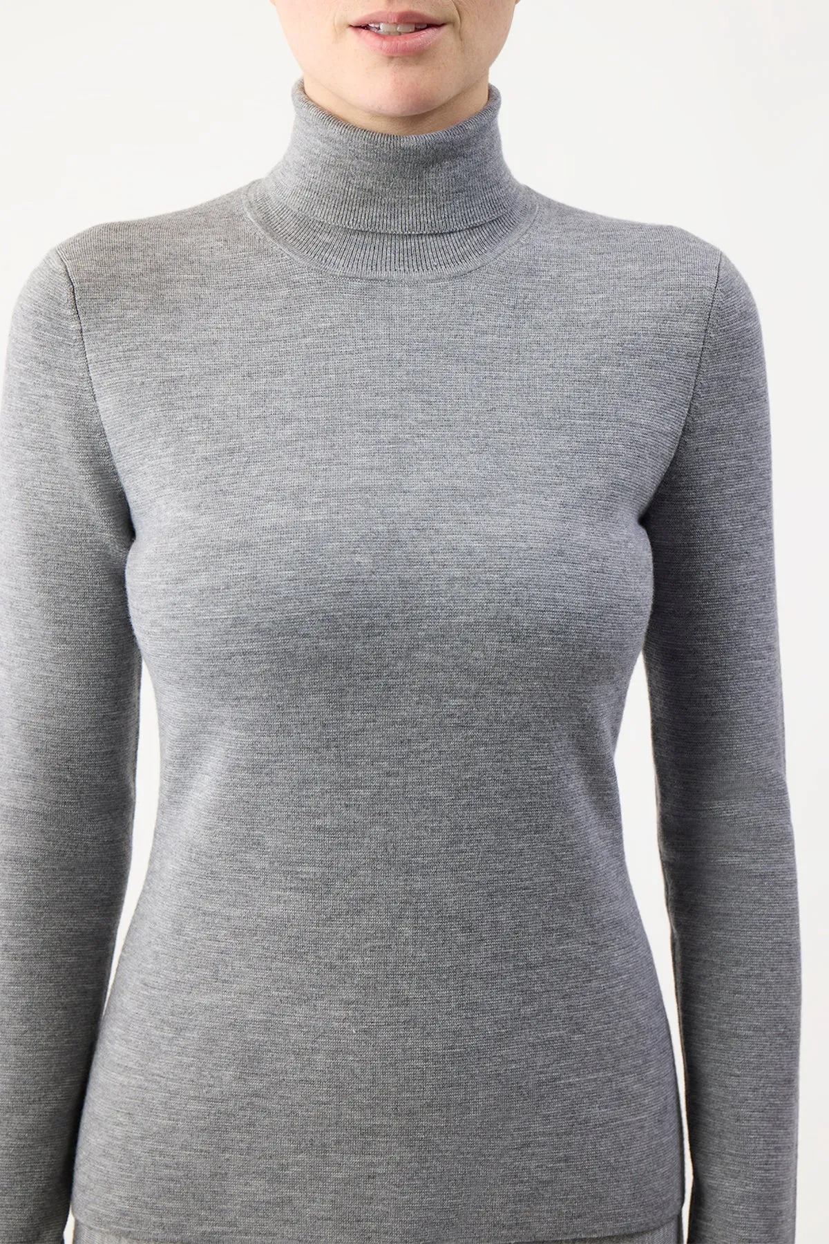 May Knit Turtleneck in Heather Grey Merino Wool Cashmere