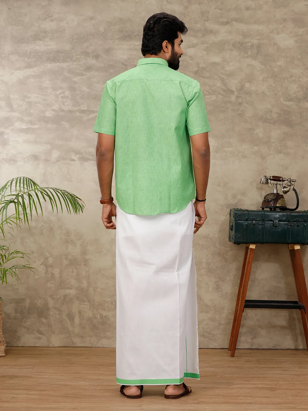 Men Matching Dhoti & Half Sleeves Shirt Set Green CC6