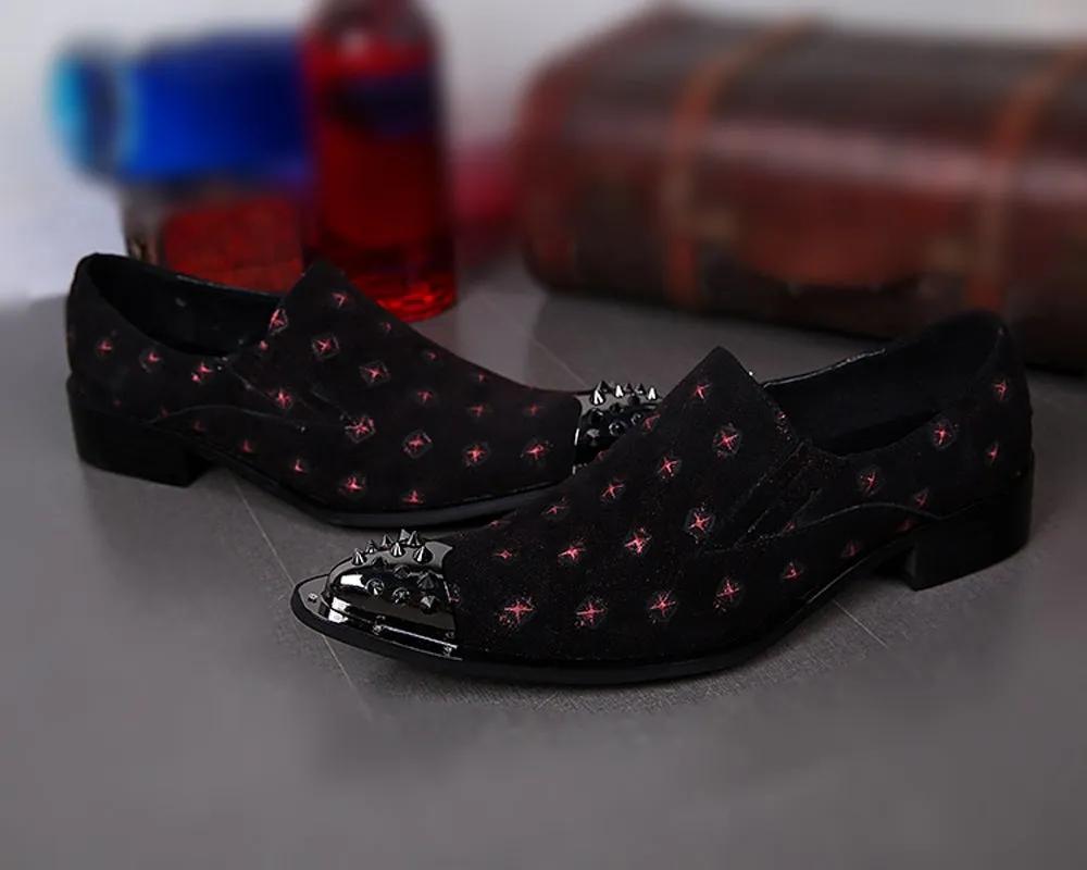 Men Suede Leather Black Printed Steel Toe Loafer