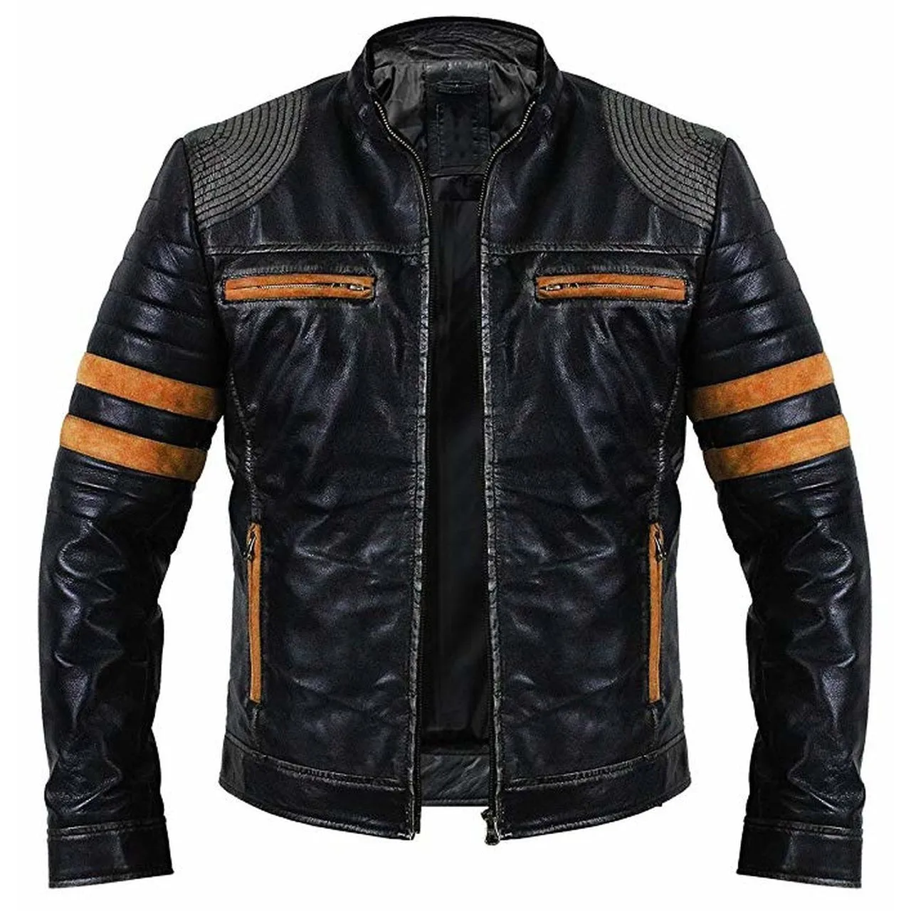 Men Vintage Distressed Biker Leather Jacket