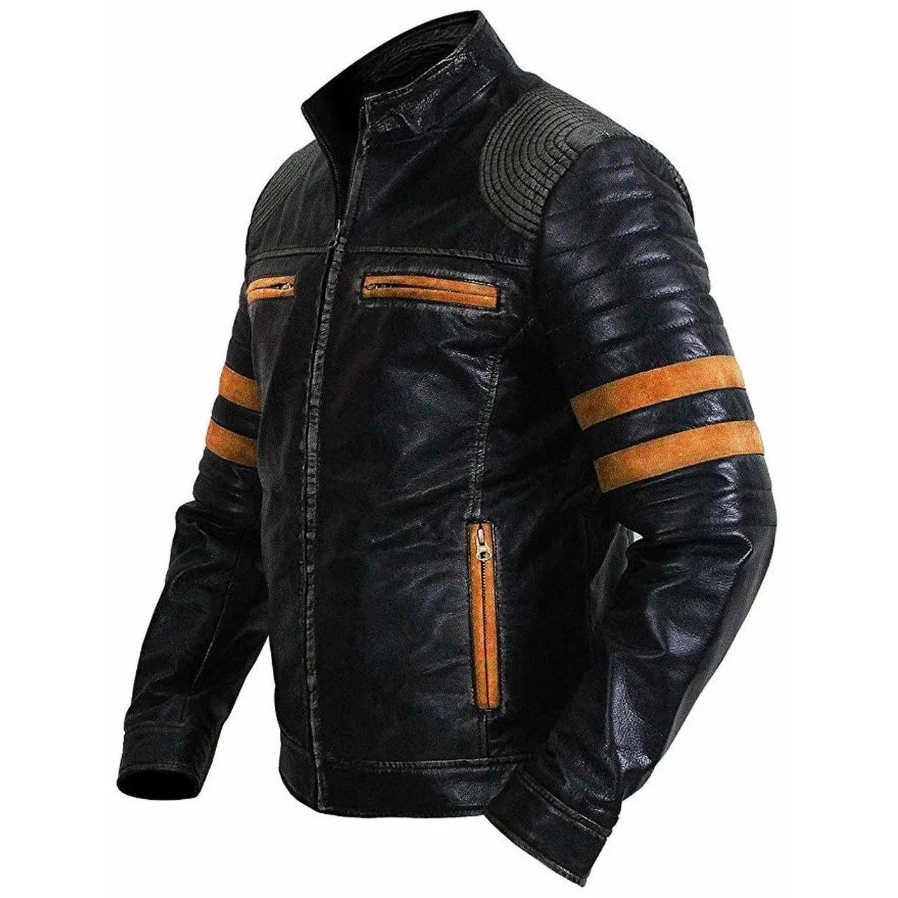 Men Vintage Distressed Biker Leather Jacket