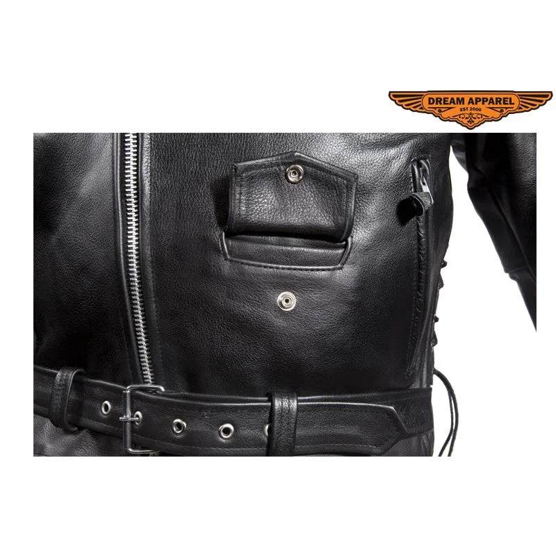 Mens Classic Style Motorcycle Jacket With Side Laces