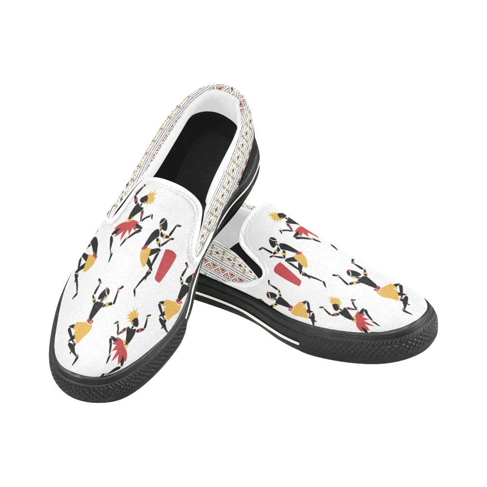 Men's Dancing Silhouette Tribal Print Slip-on Canvas Shoes