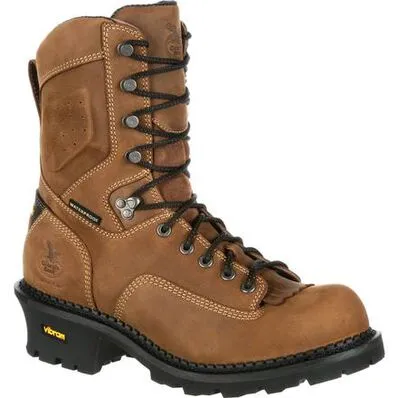 Men's Georgia Boot Brown 8" WP, EH, SR, Kiltie Composite Toe Logger Boot