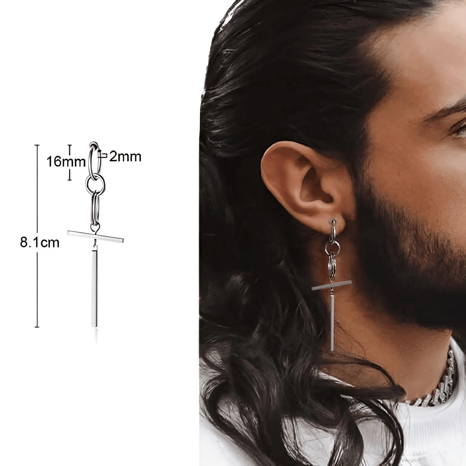 Men's Long Chain Cuff Earrings