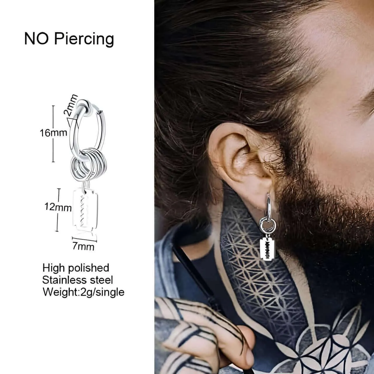 Men's Long Chain Cuff Earrings