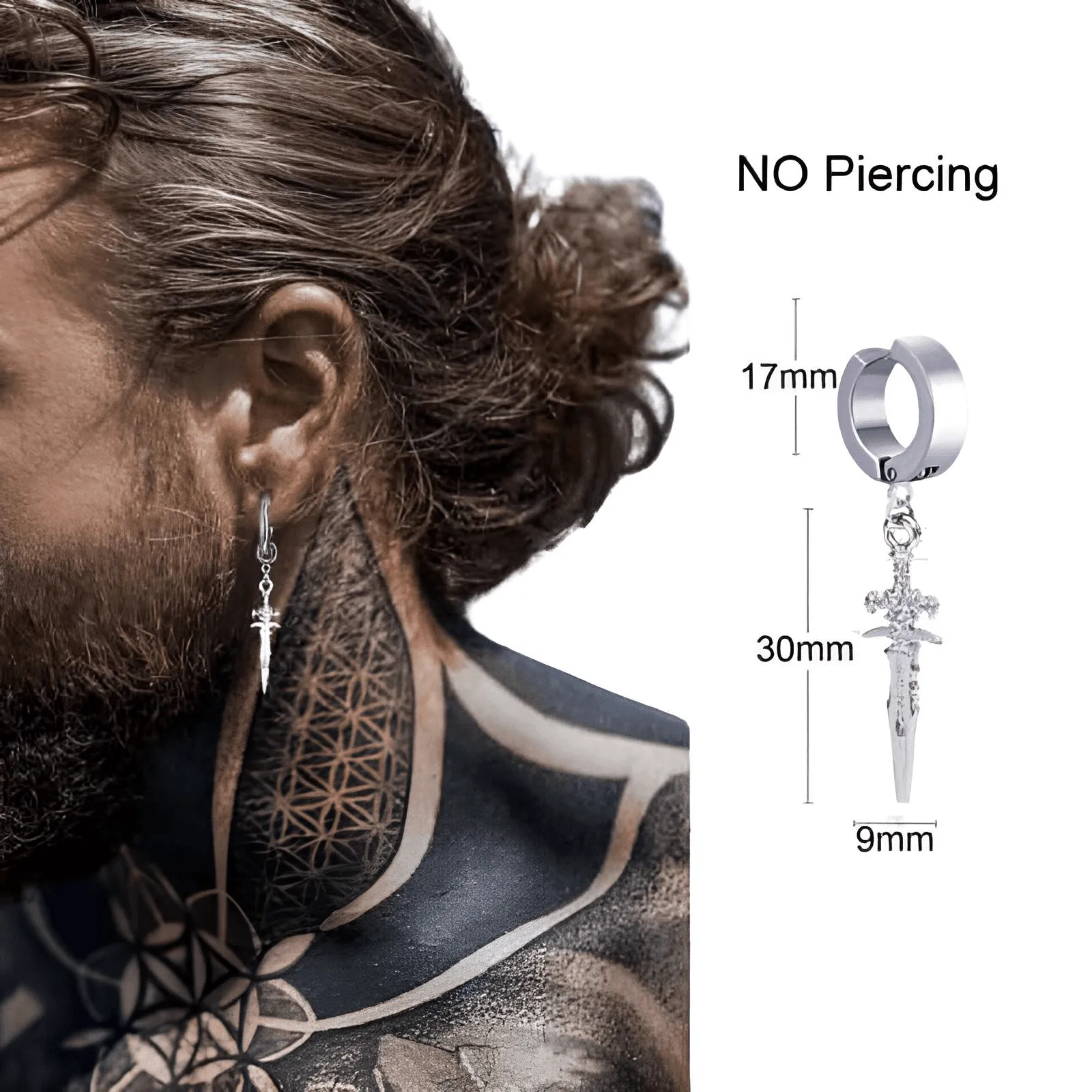 Men's Long Chain Cuff Earrings