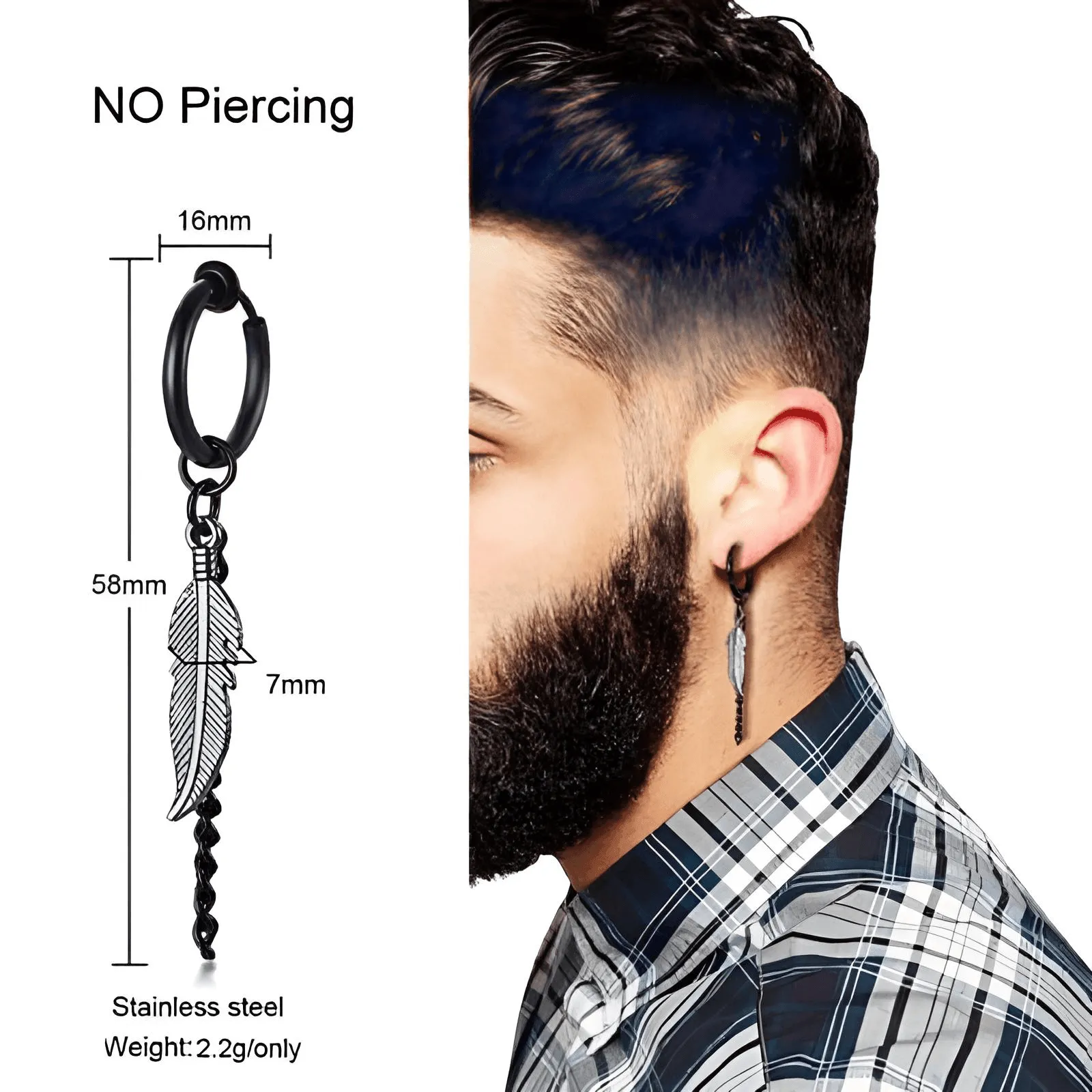 Men's Long Chain Cuff Earrings