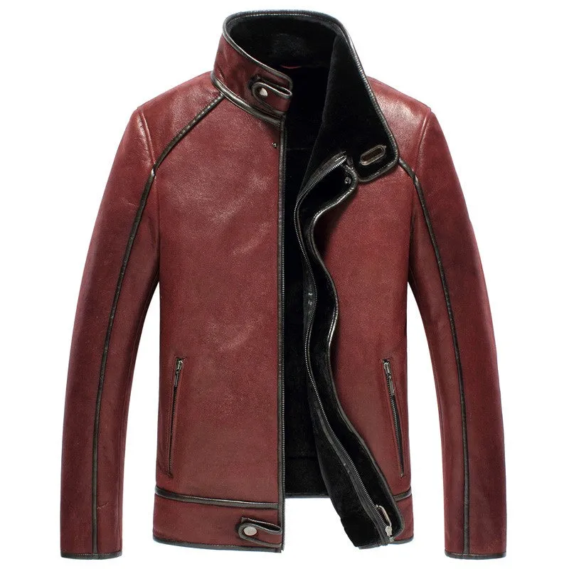 Men's Maroon Classic Sheepskin Shearling Aviator Jacket