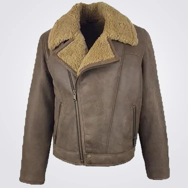 Mens Shearling Biker Jacket in Brown