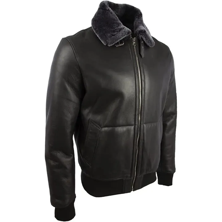 Men's Shearling Leather Pilot Aviator Bomber Jacket