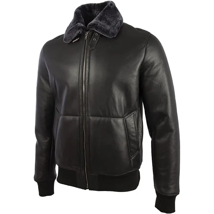 Men's Shearling Leather Pilot Aviator Bomber Jacket