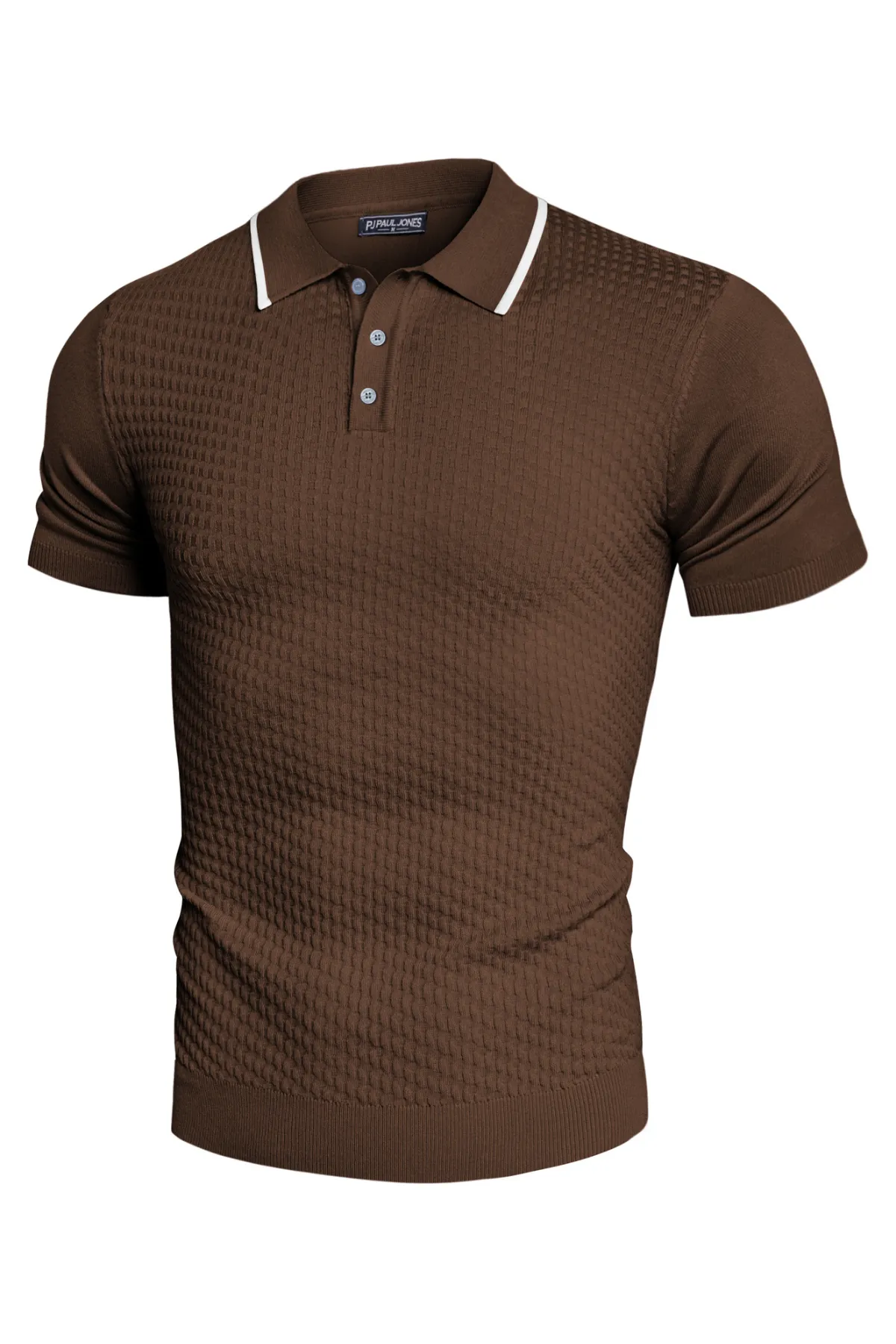 Men's Short Sleeve Knit Polo Shirts Waffle Texture Knit Shirt