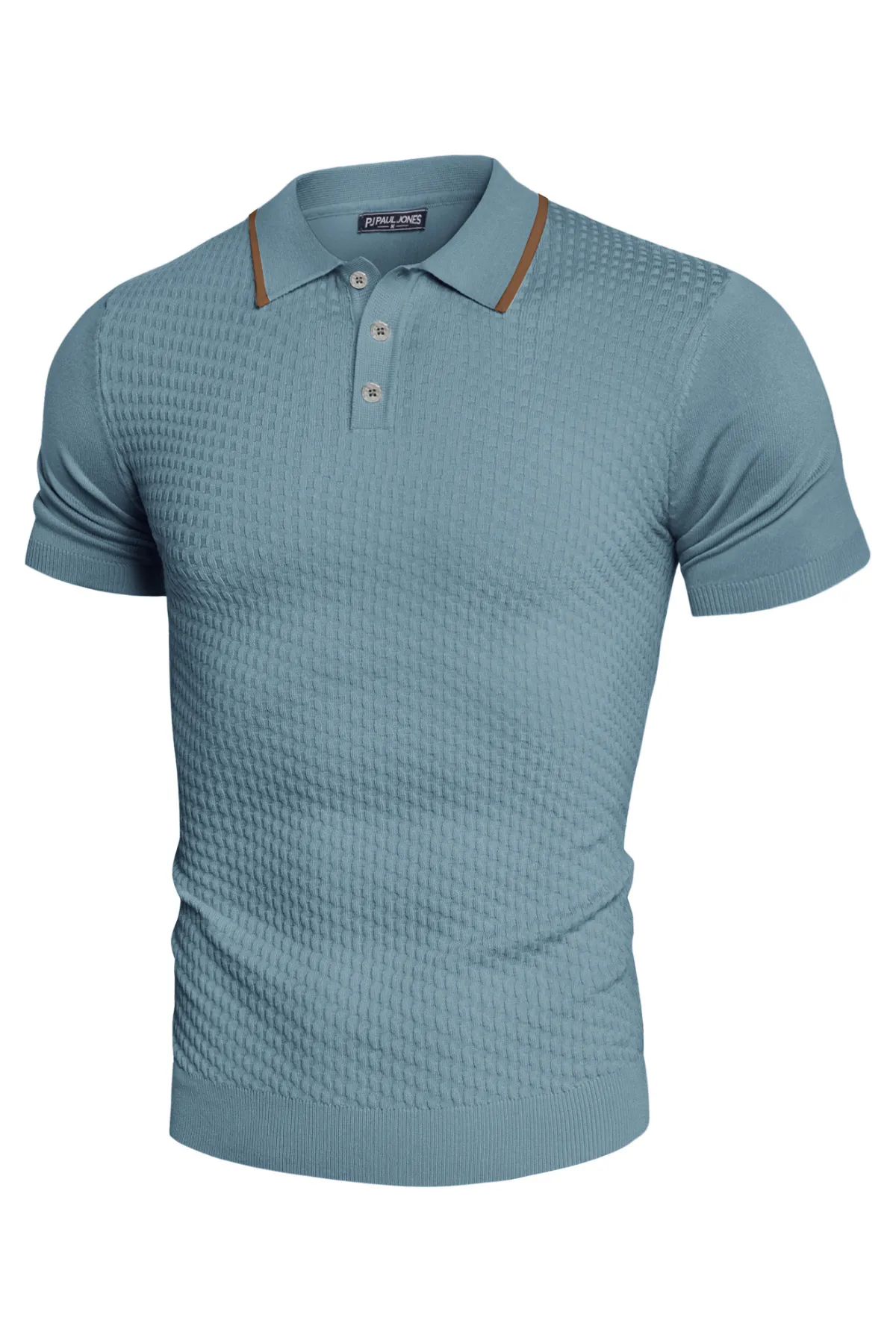 Men's Short Sleeve Knit Polo Shirts Waffle Texture Knit Shirt