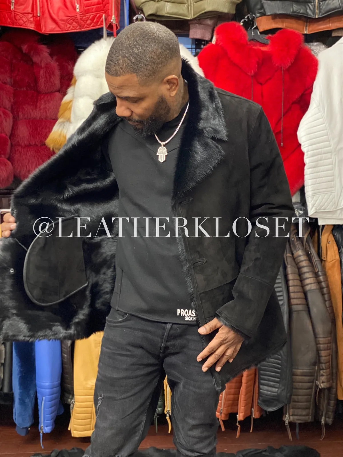 Men's Suede With Full Fur Lining Coat