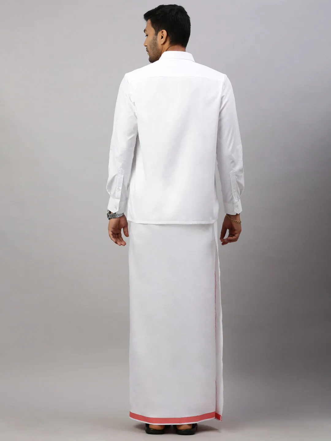 Mens White Shirt with Pink Fancy Border Dhoti Combo WP09