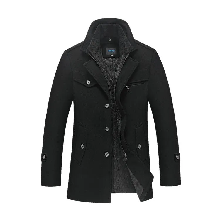 Men's Winter Pea Coat Casual Woolen Trench Coat Single Breasted Short Wool Jacket | 1303